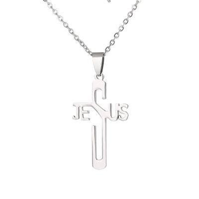 China Stainless Steel Religious Cheap Pendant Necklace 18K Gold Plated Gold Jesus Cross Necklace Clavicle Necklace for sale