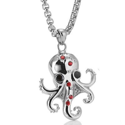 China Wholesale Custom Casting Mens Stainless Steel Jewelry Ocean Stone Animal Red Octopus Pendant Necklace Trendy for sale