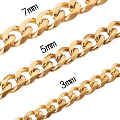 China 18K Gold 7mm Wide Stainless Steel 3mm 5mm Plated Stainless Steel Necklace Chain Men's Neck Chain for sale