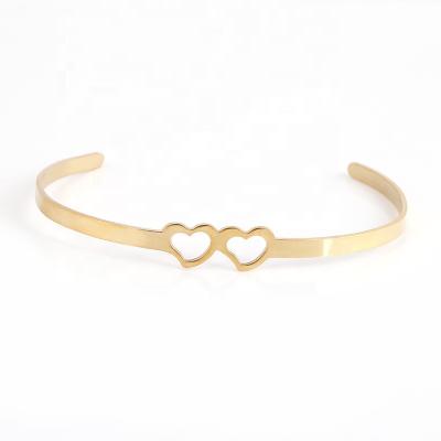 China TRENDY Women Jewelry Stainless Steel Laser Cut Logo Heart Shape Double Cuff Personalized Bangle Bracelet for sale