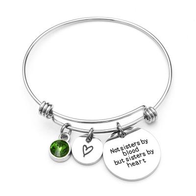 China CLASSIC Adjustable Stainless Steel Custom Engraved Bracelet Birthstone Charms Women's Bangle Bracelet for sale