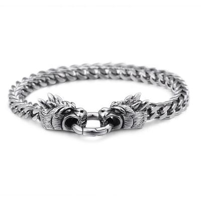 China Wholesale Punk Jewelry Animal Titanium Men's Chain Link Dragon Head Steel Bracelet Franco Double for sale