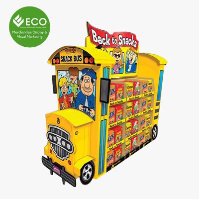 China Funko Pop Cardboard Display Stand Custom School Bus Shaped Funko Pop Up Food/Snack Cardboard Display Stands for sale