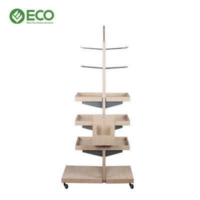 China Hot Selling Floor Skincare Shelves Wooden Metal Display Rack Wisda Customized for sale