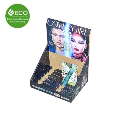 China Cardboard Customized Cardboard Counter Top Perfume Display Rack Table Cosmetic Makeup Display Stand for sale