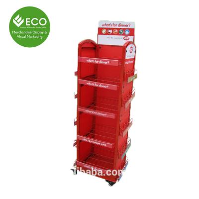 China Floor-standing Five Tire Metal Display With Wheels For Food Promotion Display Stand for sale