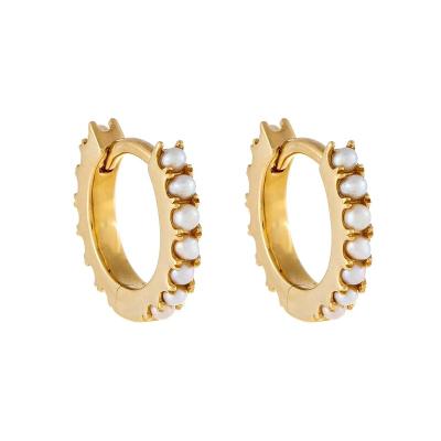 China Fashion Trendy Elegant Tasty Freshwater Pearl Huggie Circle Earring Jewelry Brass Gold for sale