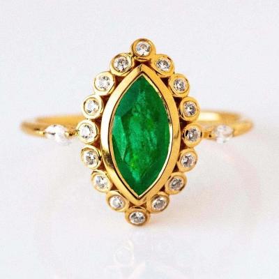 China PINDU CLASSIC Custom Jewelry Gold Plated Tasty Vintage Band Marqise Emerald Ring Copper for sale