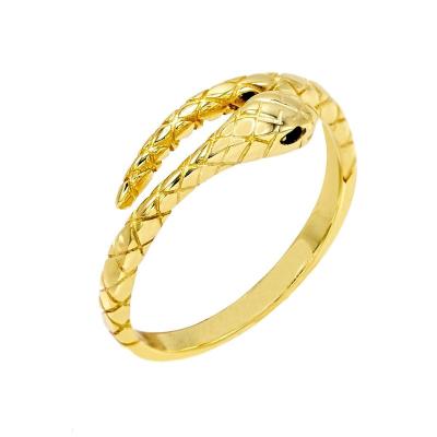 China PINDU Copper Hiphop Jewelry Fashion Band Open Texture Black Eye Snake Ring 18k Gold for sale