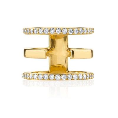 China PINDU Hiphop Gold Jewelry Shape CZ Stone Diamond Triple Band Ring Brass for sale