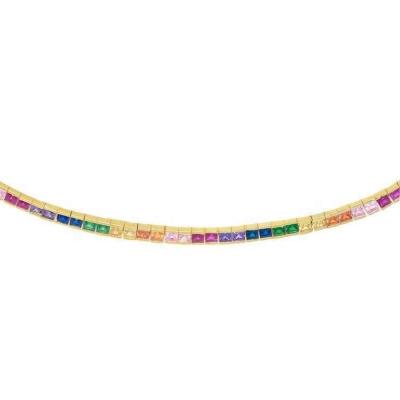 China PINDU Fashion Jewelry TRENDY Rainbow Ruby Diamond CZ Tennis Necklace Scarf for sale