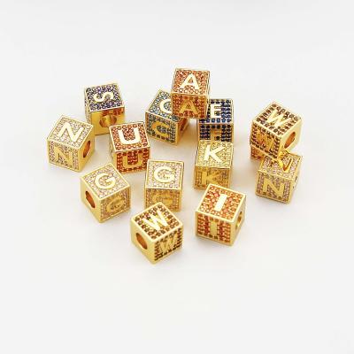 China PINDU TRENDY Cubic Zircon Name Personalized Initial Letter Cube Charm Pendant Brass for sale