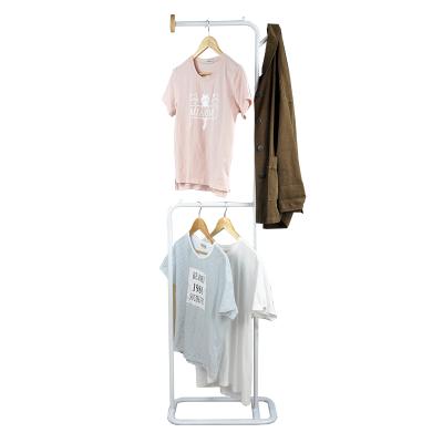 China Portable Modern Metal Tube Coat Hanger Rack With Wooden Accessoies Hooks for sale