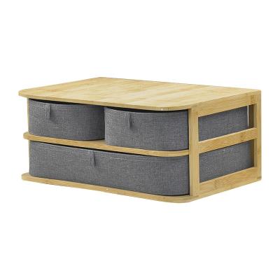 China 3 Drawer Sustainable Bamboo Storage Box For Universal Makeup Remover Pad Organizer for sale