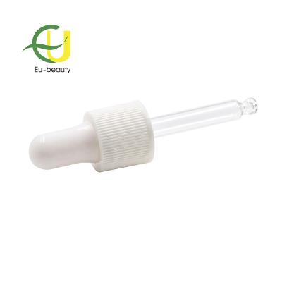 China Non Spill 18/415 White Ribbed Plastic Dropper With Glass Pipette For Serum Dropper Bottle for sale