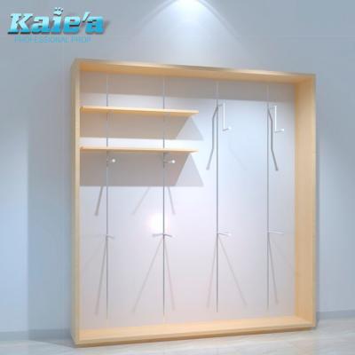 China Best Selling Wooden Luxury Wall Mounted Clothing Display Kiosk Design Timber Apparel Display Stands KED-C0255 for sale