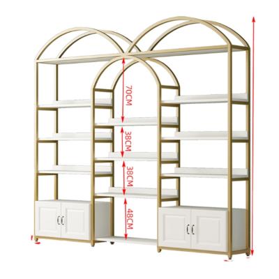 China Customized high quality cosmetic wooden shelf double sided supermarket display racks for sale