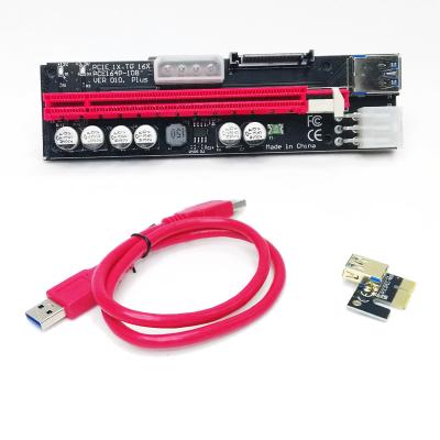 China USB 3.0 slot 010 riser plus metal PCIE 1X 16X to molex 4 pin 6 pin sata 15 pin plugs VER 010 plus adapter cards with 6 capacitors 010 plus for sale