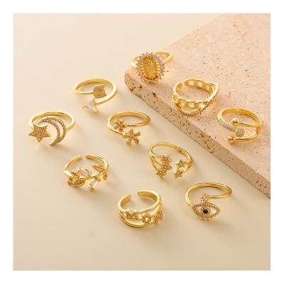 China Peggy Wholesale Original Ring Lucky Evil Eye Jewelry Women's Thin Handmade Ring Romantic Adjustable Brass Star Moon for sale