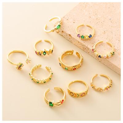 China Peggy Factory Original Brass Princess Romantic Ring Women Adjustable Colorful Rhinestones Split Ring for sale