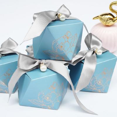 China Recyclable Wholesale Custom Printed Blue European Candy Box Heart Shape Girl Gift Box Wedding Wedding Candy Bag for sale