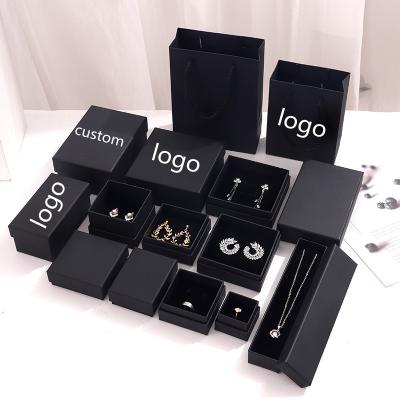 China Wholesale Custom Printed Necklace Ring Bracelet Gift Boxes Earrings Jewelry Box Recyclable Black Packaging Box for sale