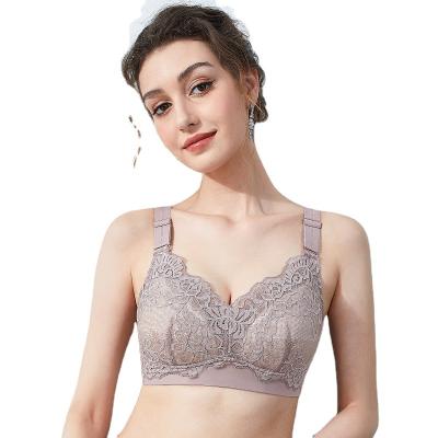 China Big Cup Size Breathable Lingerie Women Lace Up Soft Thin Breathable Wireless Underwear Full Coverage Plus Size Bra for sale