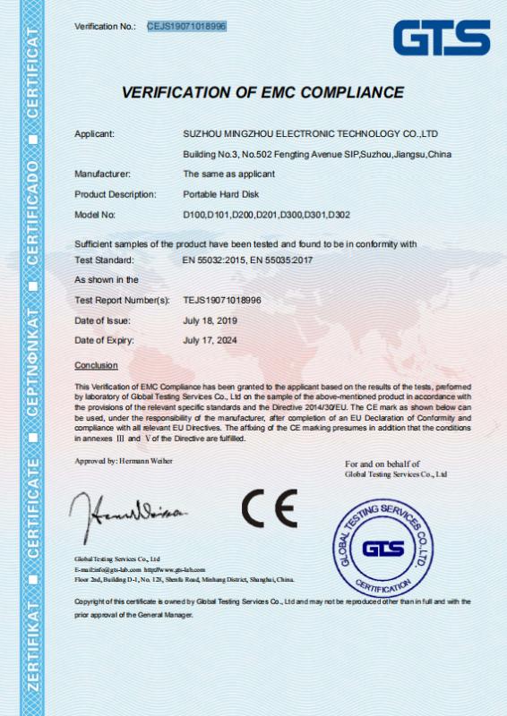 CE - Suzhou Ming Zhou Electronic Science And Technology Co., Ltd.