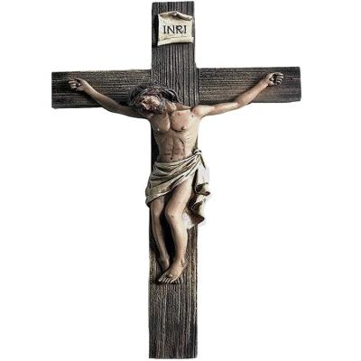 China Europe Crucifix Fine Jesus Nailed On The Cross Real 10 Inch Wall Cross Statue Resin for sale