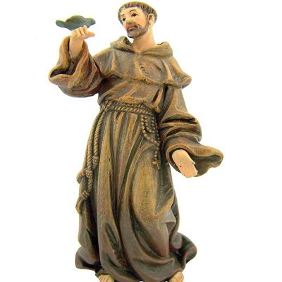 China Saint Francis Statue of Europe Resin Figurine with a Bird in Hand, 4 inches for sale