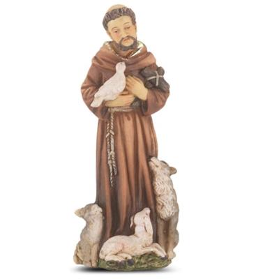 China Europe St Francis Of Assisi Statue With Prayer Card Catholic Hand Painted Resin Gift for sale