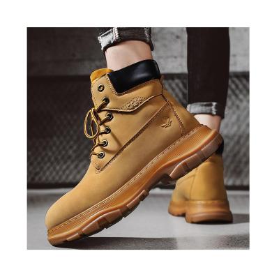 China 2022 Autumn fashion motorcycle leather boots outdoor thick soled lace up trend new fashion men's Martin boots high tops men's shoes for sale