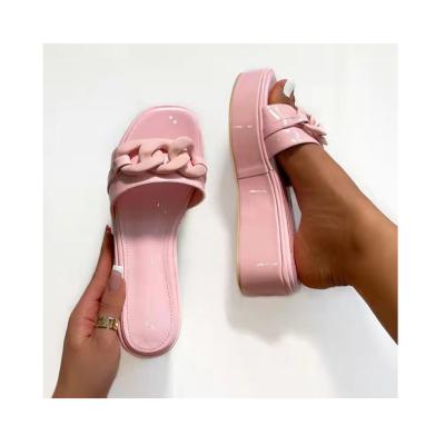 China New Arrival Size 35-43 Fashion Trend Coffee Luxury Apricot Pink Unique Thick Matte Black Sandals Sexy Women's Slippers 038 for sale