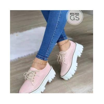 China High Quality Fashion Trend Bottom Thick Lace Up PU Leather Ladies Oxford Women's Leather Shoes Manufacturer for sale