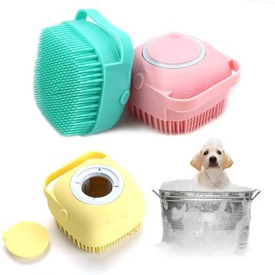 China Hot Sale Dogs Pet Grooming Brush with Loop Pet Bath Brush Handle for Cat Dog Extra Shampoo Pet Dispenser Soft Massage for sale