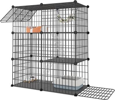 China Useful Cat Cage House Metal Indoor Black 3-Tier Removable Cages For Pets for sale