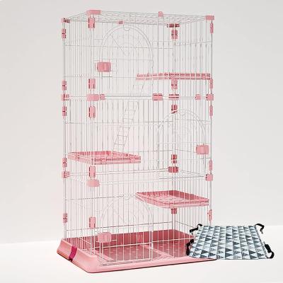 China Hot Selling Cats Cute Pink 4-Tier 52 Inch Metal Folding Cat Cage House For Dog Cat Pet House for sale