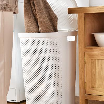 China Hot Selling Plastic Storage Dirty Clothing Organizer PP Rattan Laundry Hamper Basket Clothes Storage Box For Cloth for sale