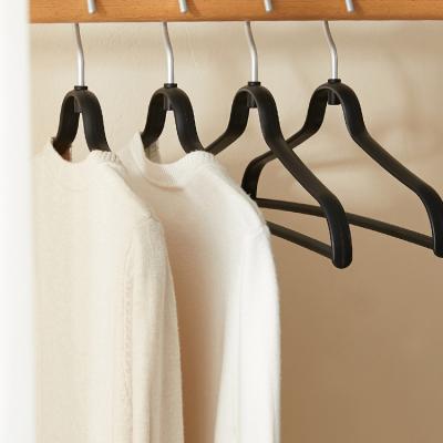 China Bathroom Customized Plastic Cheap Non Slip Assembled Black Velvet Suit Hangers For Cloth for sale