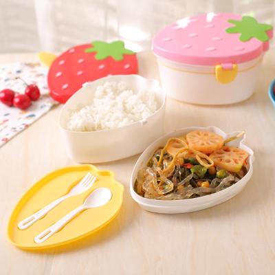 China Wholesale Kids Lunch Box Freshness Preservation Kids Leakproof Diapers Three Style Kids Bento Strawberry Shape Lunch Box For Kids School for sale