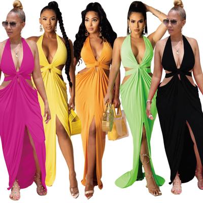 China 2021 Summer Breathable Solid Color Women Sundress Long Sleeveless Maxi Dress for sale