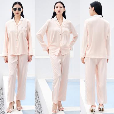 China Breathable Luxury Silk Like Silky 2 Piece Sets Women Pajamas Set Hot Selling Pajamas Ice Silk Pajamas Set for sale