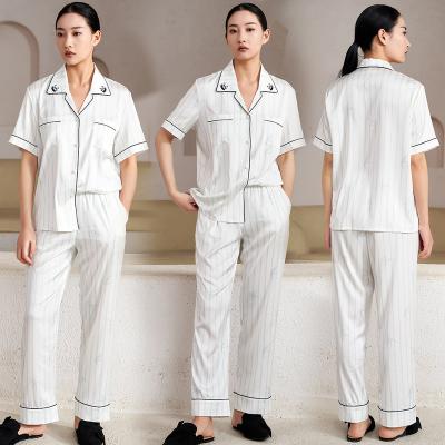 China Breathable Women Satin Pajamas Suit Short Sleeve Top And Shorts Ice Print Silk Nightgowns Pajama Set for sale