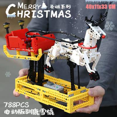 China DIY TOY MIKING 10010 Snow White Christmas Gift Reindeer Sleigh Building Blocks 788pcs Electric Remote Control Bricks Toys for sale