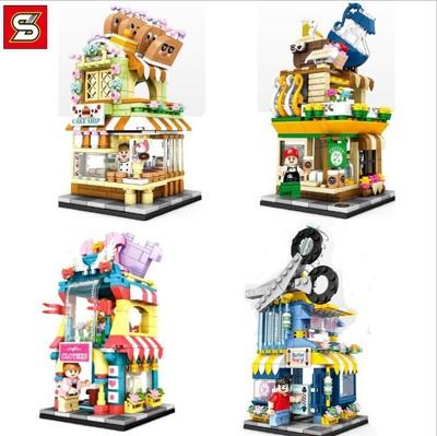 China SY Building Block City Street View Series Cafe Dress Haircut Clever Bread Shop With Light Assemble Legou Brick Bricks for sale