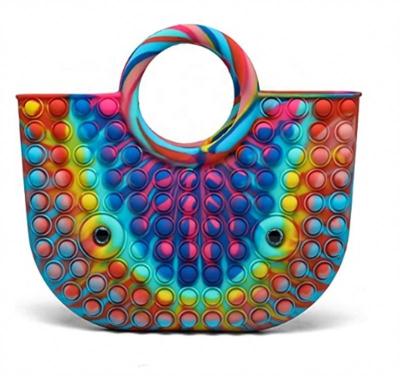 China Wiggle Sensory Toys Bag Wholesale Amazon New Hot Selling Women Rainbow Push Bubble Style Silicone Bubble Wiggle Handbag for sale