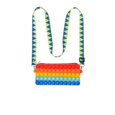 China Wiggle Sensory Toys Bag Amazon Hottest Rainbow Push Bubble Pencil Case Anti Stress Silicone Wiggle Sensory Shoulder Bag for sale