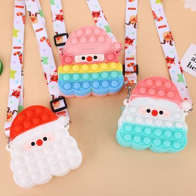 China Wiggle Sensory Toys Bag Kids Wiggle Bubble Shoulder Bag Purse Push Silicone Santa Claus Snap Bag Christmas Coin Purses for sale