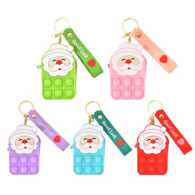 China Cheeky Person Sensory Toys Christmas Bubble Figet Key Chain Toys Coin Clips Mini Soft Silicone Wallet Bags Kids Gift Zipper Card Package for sale