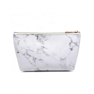 China Custom logo waterproof/durable/travel in marble low moq PU cosmet bag with gold zipper wholesale cheap portable travel makeup bags for sale